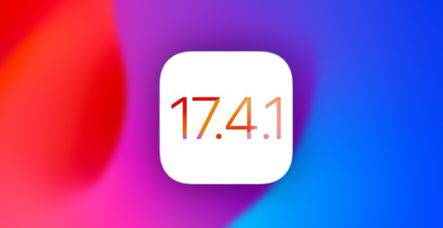 من iPhoneIslam.com، أيقونة تحديث iOS 17.4.1 معروضة على خلفية ملونة، ميزة الأمان.