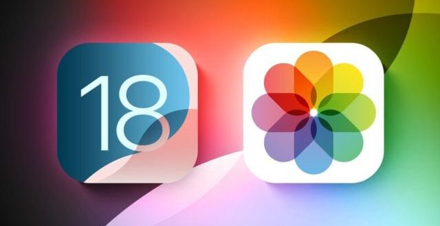 من iPhoneIslam.com، رسم توضيحي يصور أيقونات iOS 18 وتطبيق الصور. وتتميز أيقونة iOS 18 بالرقم "18" بخلفية زرقاء منمقة، بينما تظهر أيقونة تطبيق الصور بتصميم متعدد الألوان على شكل زهرة مع تفاصيل دقيقة.