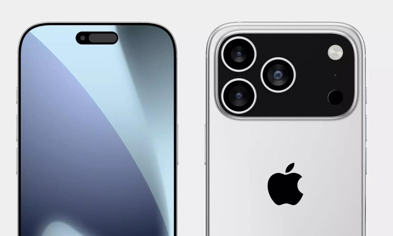 من iPhoneIslam.com، منظر أمامي وخلفي لهاتف ذكي فضي مزود بكاميرات خلفية ثلاثية وشاشة بها فتحة صغيرة على شكل حبة دواء في الأعلى - وهو تصميم مثير للإعجاب يشير إلى سبب الترقب لآيفون وابتكارات آي فون 17 القادمة في iPhone 2025.